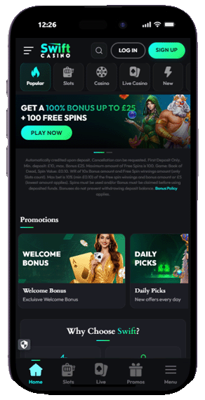 Swift casino mobile screenshot
