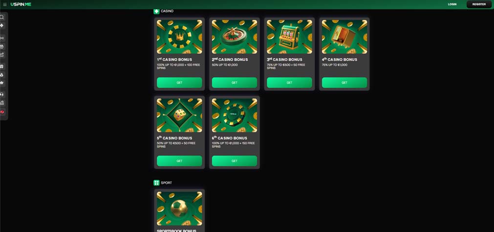 USpin Me Casino bonuses screenshot