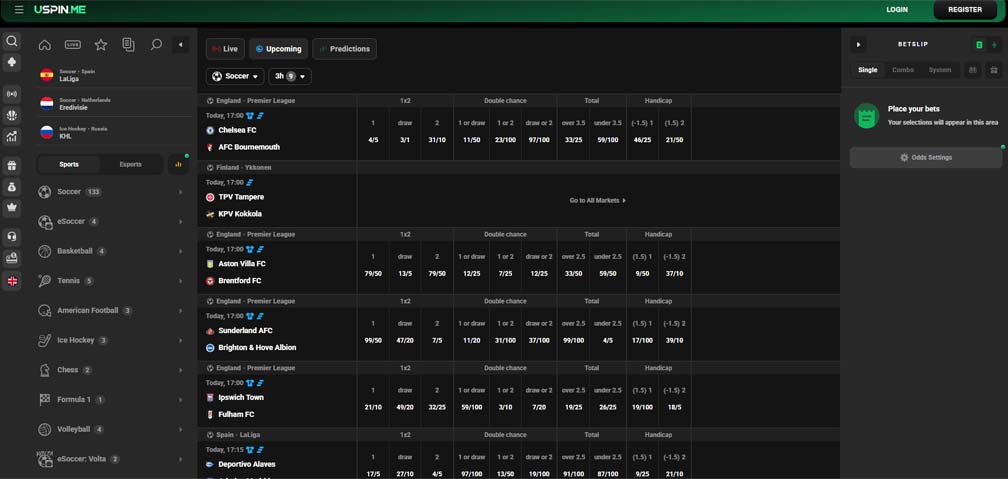USpin Me Casino sportsbook screenshot