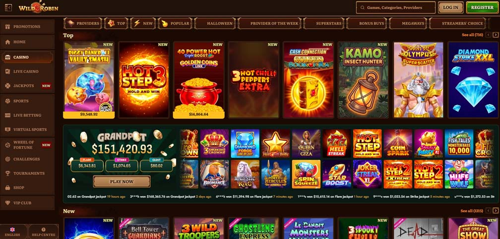 Wild Robin casino games screenshot