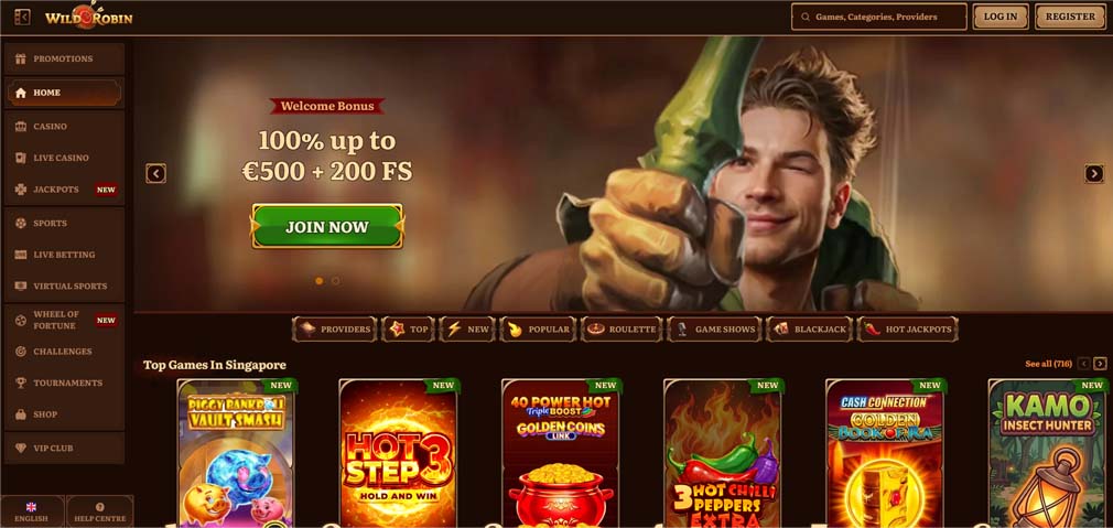 Wild Robin casino main page screenshot