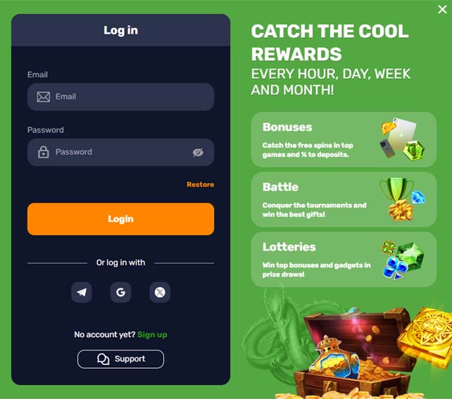 Bass Win casino login screenshot