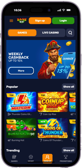 Bass Win casino mobile screenshot