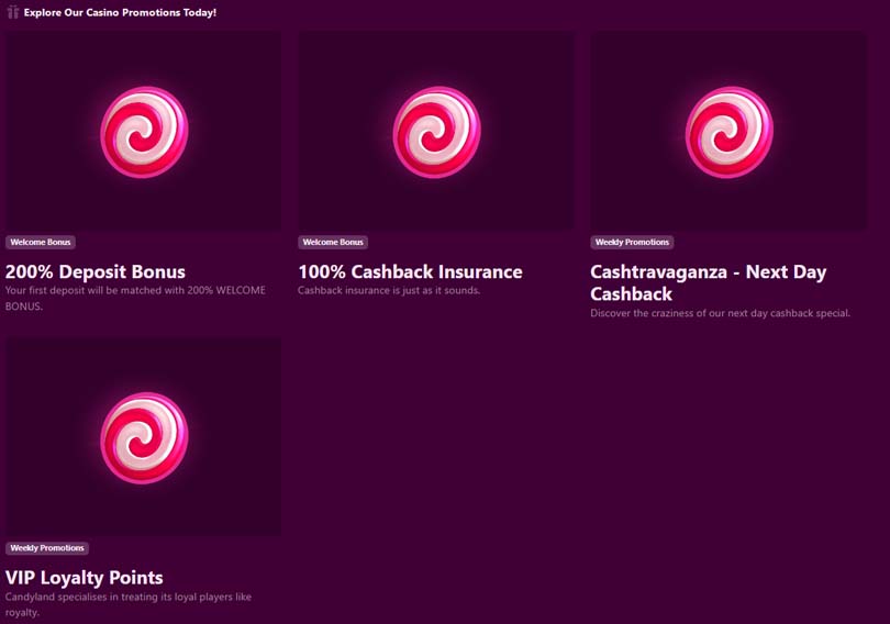 Candyland casino bonuses screenshot