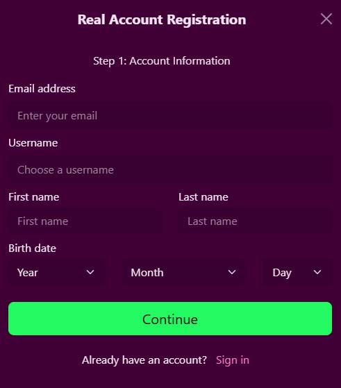 Candyland casino signup screenshot