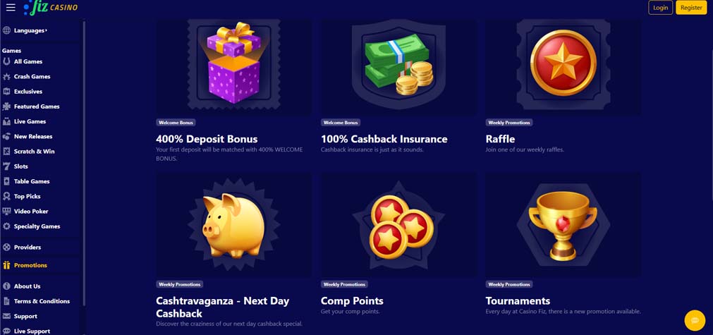 Casinofiz bonuses screenshot