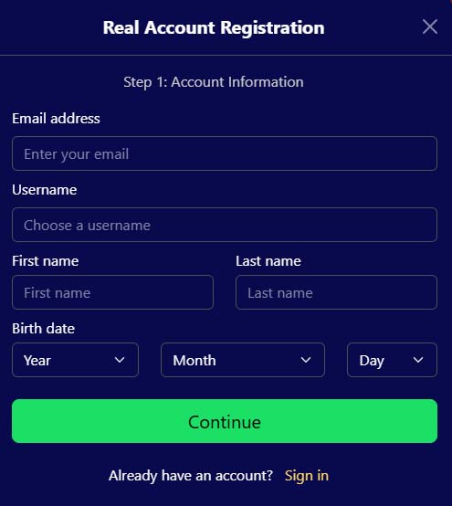 Casinofiz signup screenshot