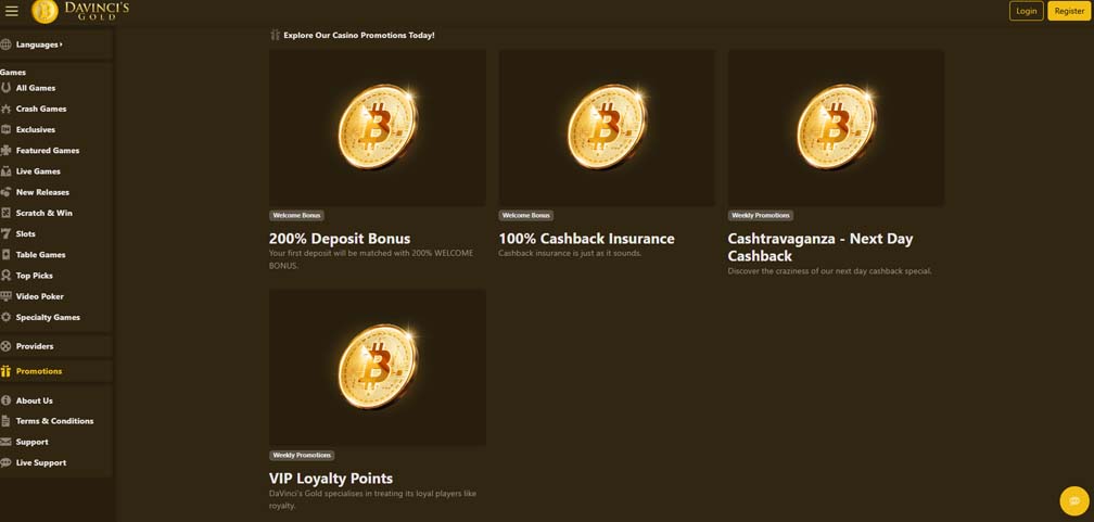 Davincis gold casino bonuses screenshot
