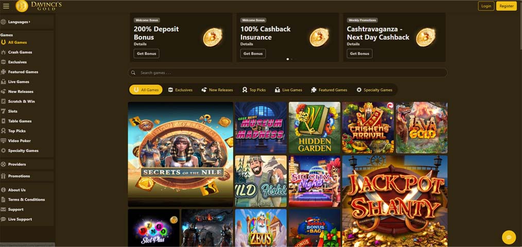Davincis gold casino games screenshot