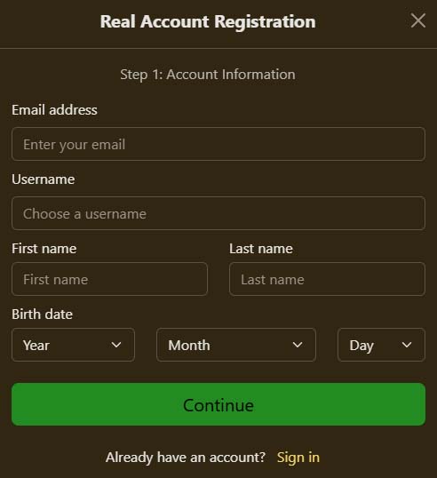 Savincis gold casino register screenshot
