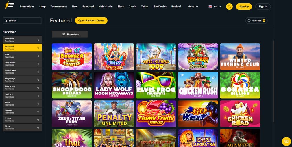 Electricwins casino games screenshot