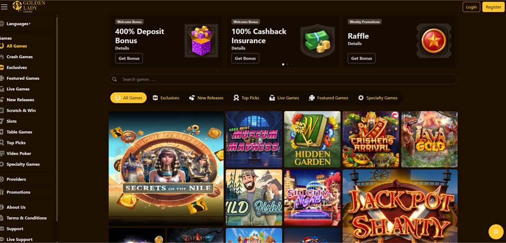 Golden Lady casino games screenshot