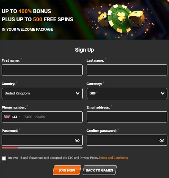 i24slots Casino signup screenshot