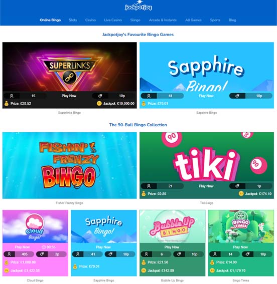 Jackpotjoy casino games bingo screenshot