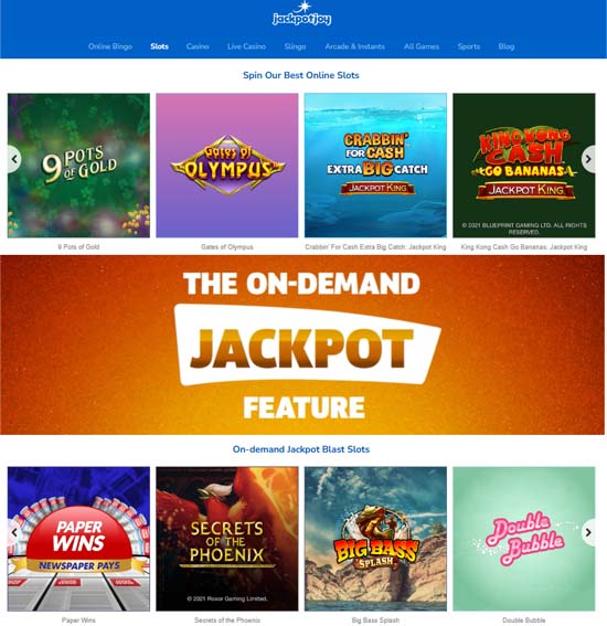 Jackpotjoy casino games slots screenshot