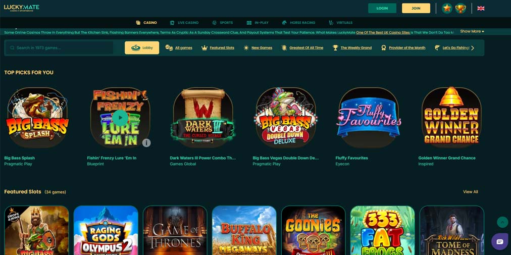 Luckymate casino games screenshot