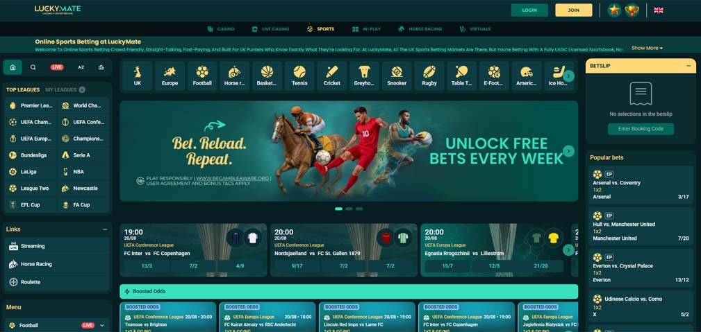 Luckymate casino sportsbook screenshot