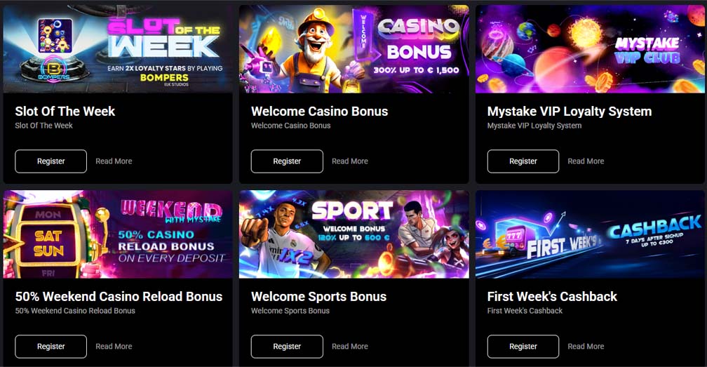 Mystake casino bonuses screenshot