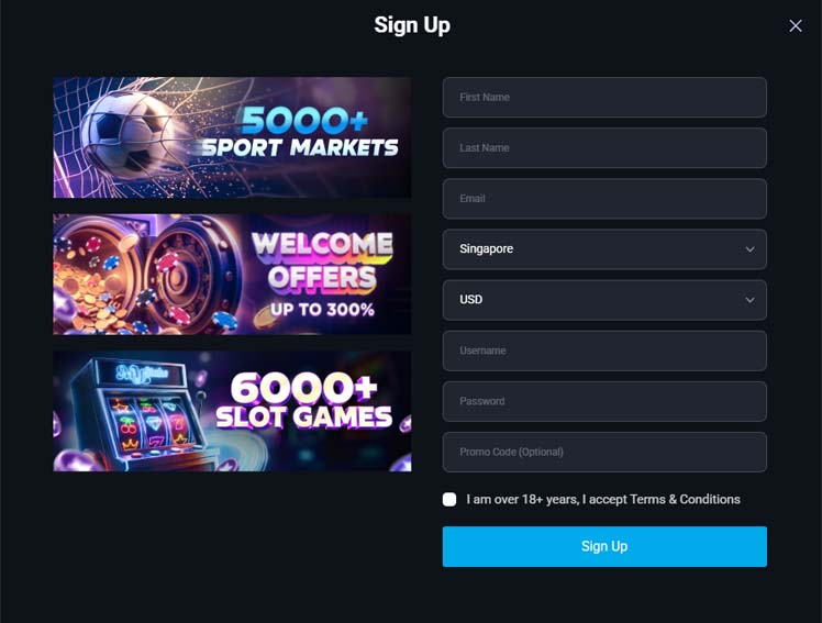 Mystake casino signup screenshot