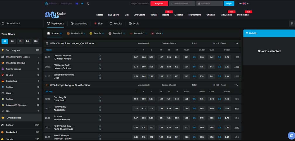 Mystake casino sports betting screenshot