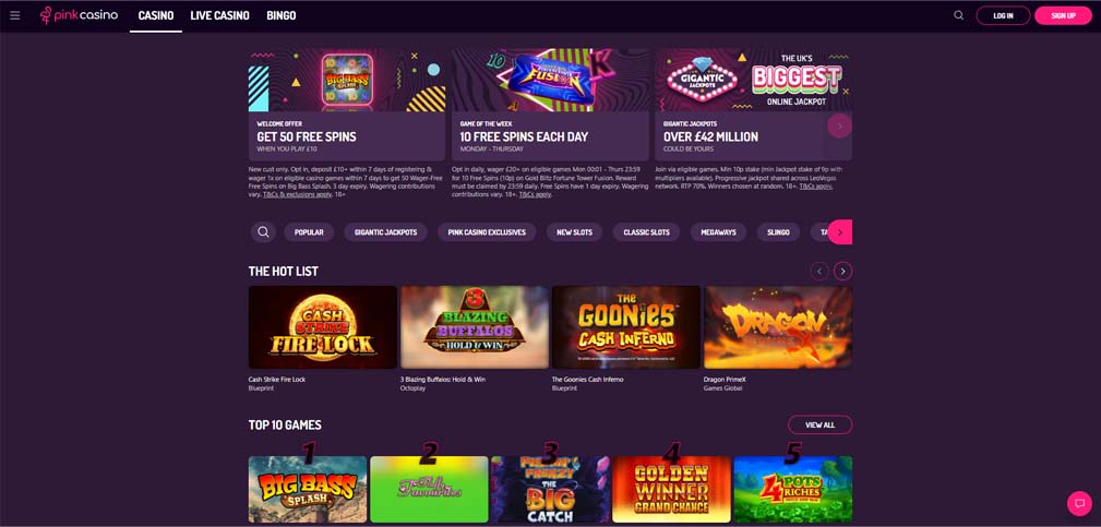 Pink casino games screenshot