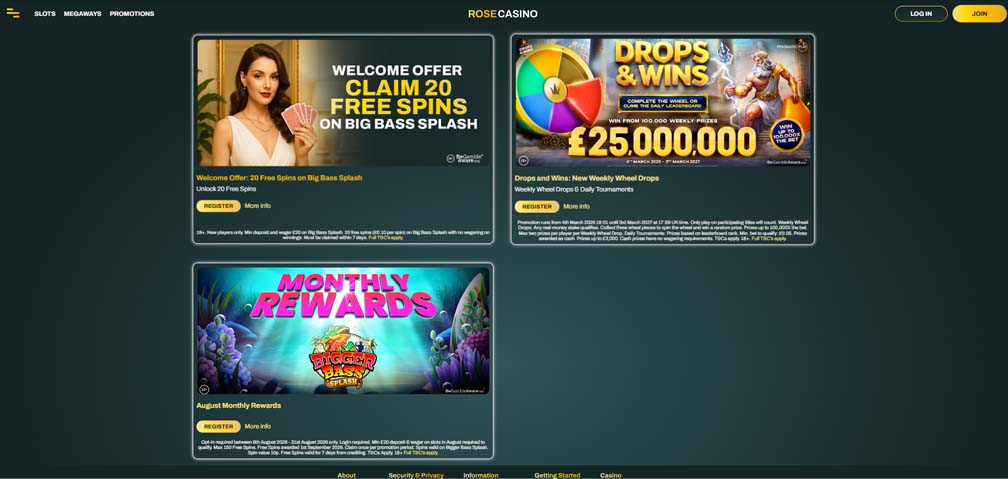 Rose casino bonuses screenshot