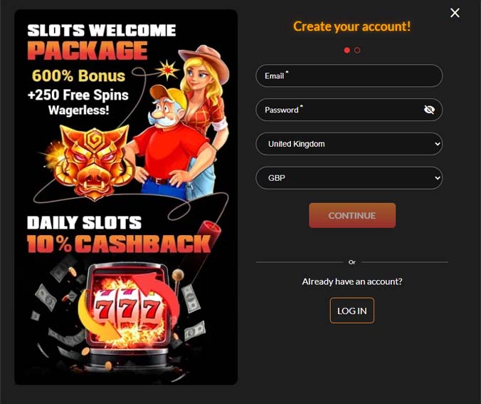 Slots Dynamite casino signup screenshot