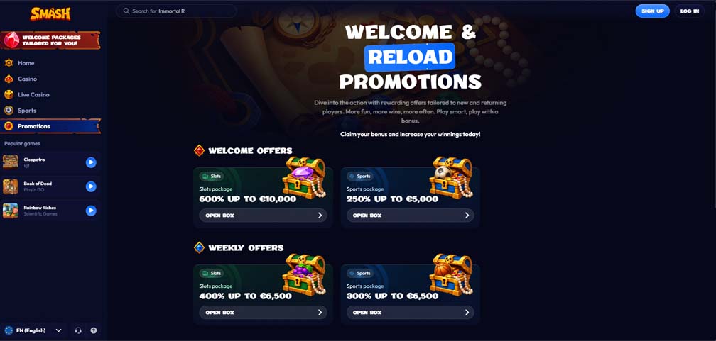 Smash casino bonuses screenshot
