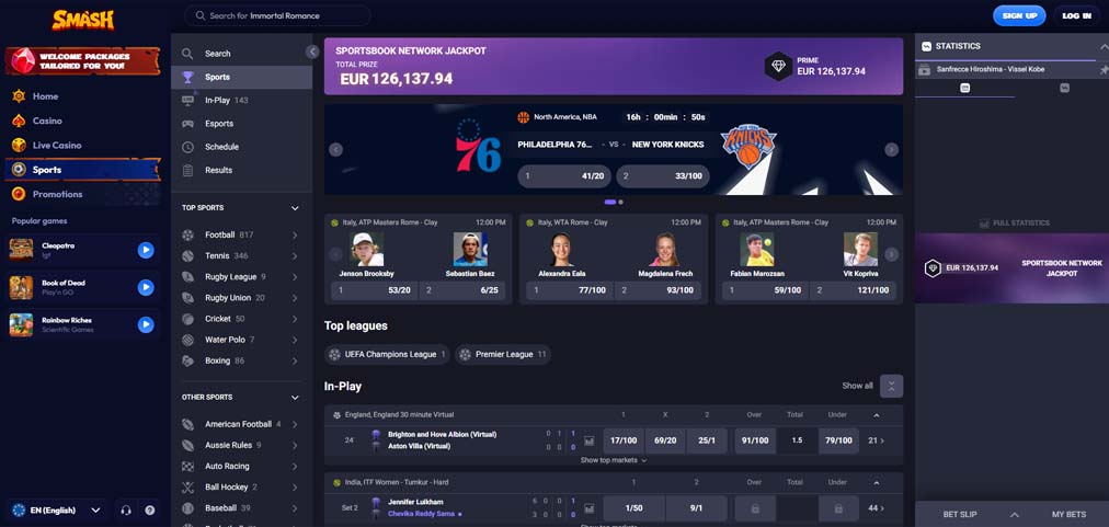 Smash casino sports betting screenshot