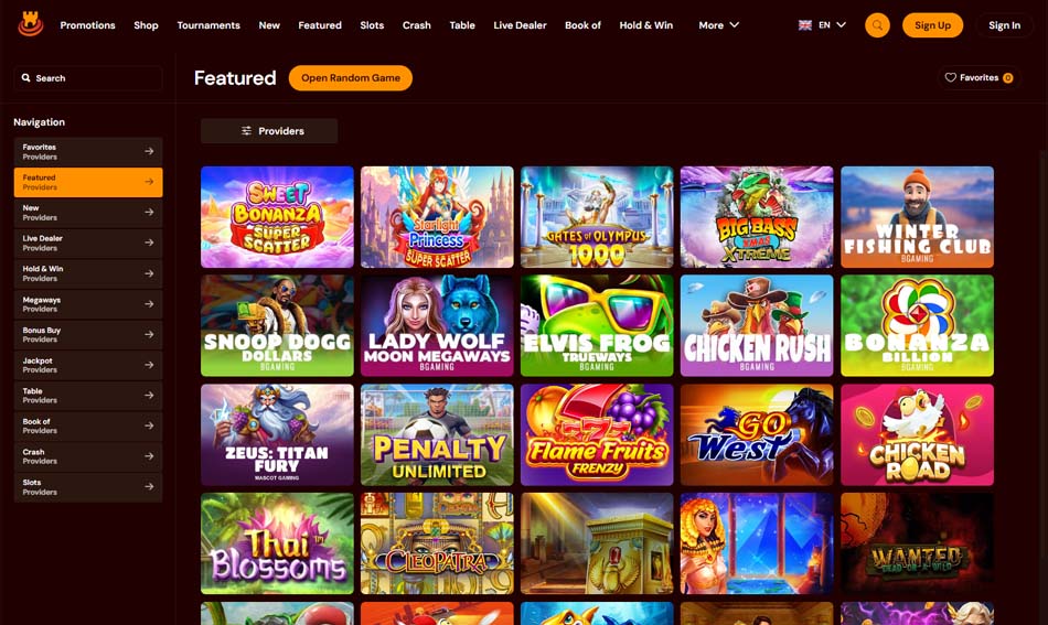 Spins Castle casino games screenshot