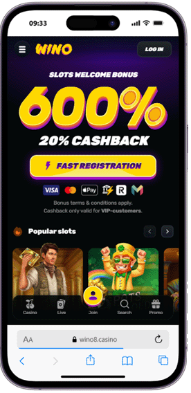 Wino casino mobile screenshot