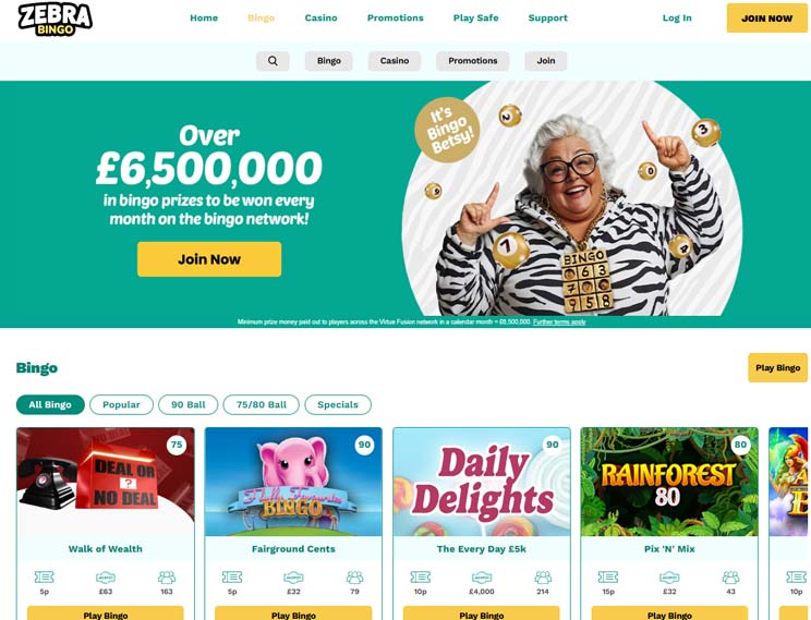 Zebrabingo casino bingo screenshot