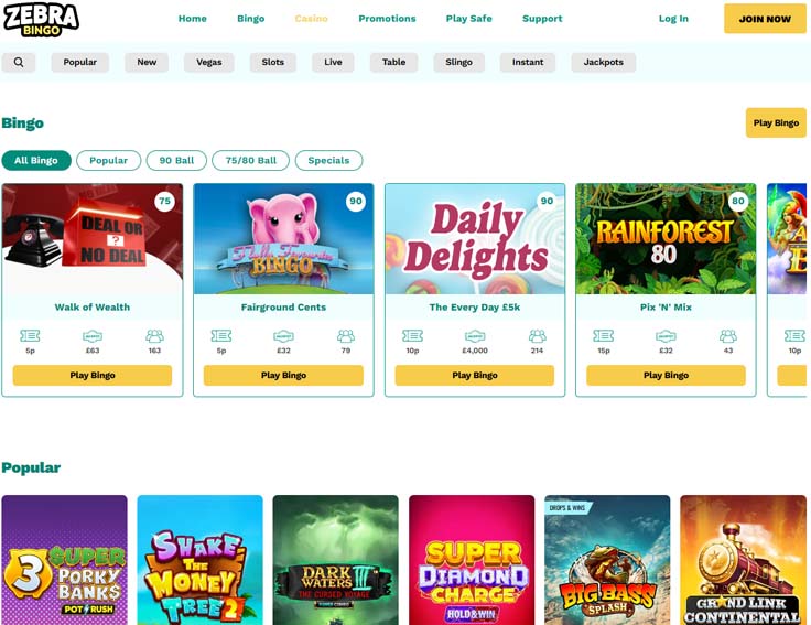 Zebrabingo casino games screenshot